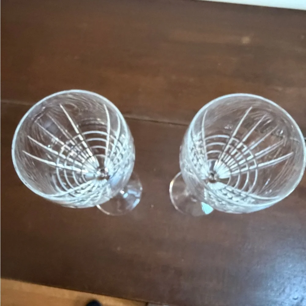 2 Tiffany & Co. Plaid Wine Glasses, 9 3/8”